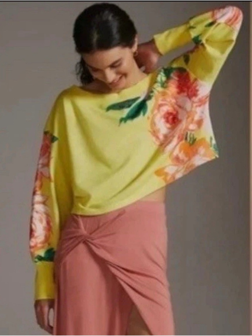 Anthropologie Daily Practice Yellow Floral Boatneck Sweatshirt XS